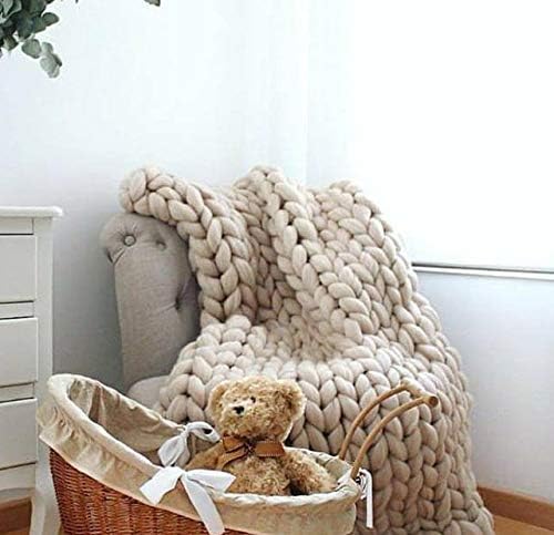 Chunky Knitted Throw Blanket, Handmade Knit Blanket Throw for Sofa, Bed, Gift - Camel 40"x40"