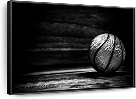 ElephantStock Basketball Wall Art - Horizontal Framed Canvas - 1-Piece Hallway Wall Decor - Photography sports Canvas Print - Black and Gray Decor for Wall - 40" X 27"