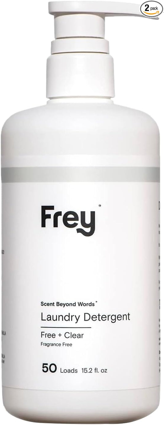 FREY Concentrated Liquid Laundry Detergent | Formulated for Sensitive Skin & HE Washers | Removes Stains Effectively | 50 Loads per Bottle (1-pack Unscented)