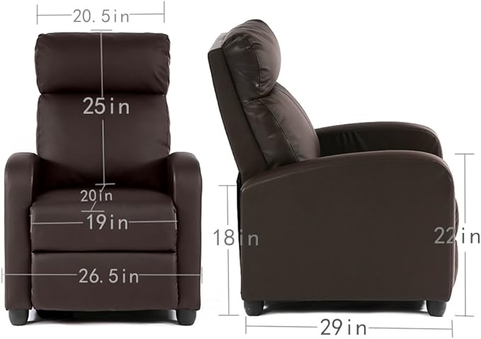 BestMassage | Recliner Chair | No Massage Function | Pu Brown | with Lumbar Support, Adjustable Push Back, Wide Armrests, Footrest & Padded Seat | Easy Assembly | for Living Room, Home Theatre