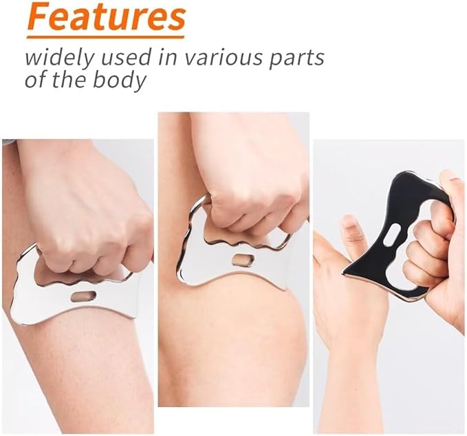 3 in 1 Guasha Massage Tool, Grade Stainless Steel Scraping Tool for Soft Tissue Upgrade Physical Therapy Stuff,Used for Back, Legs, Arms,Neck,Shoulder, Gua sha Tool… (Square+S-Shape+D-Shape)