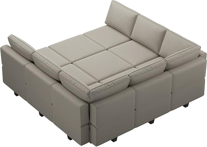 Belffin Modular Sectional Sofa with Ottomans Velvet Reversible Chaise Sleeper Bed Storage Seat Grey…, MD-S-1