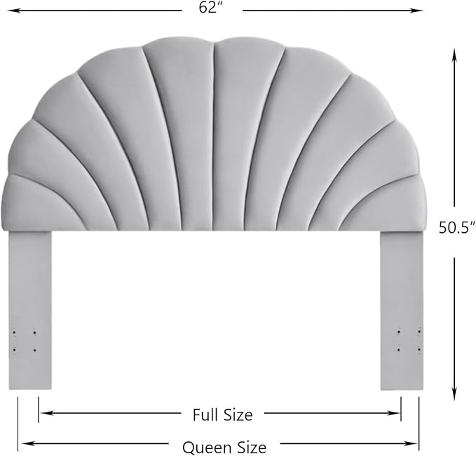 24KF Stunning Crown Design Queen Headboard, Upholstered Soft Velvet Petal Pattern Headboard Queen/Full-Q-Gray