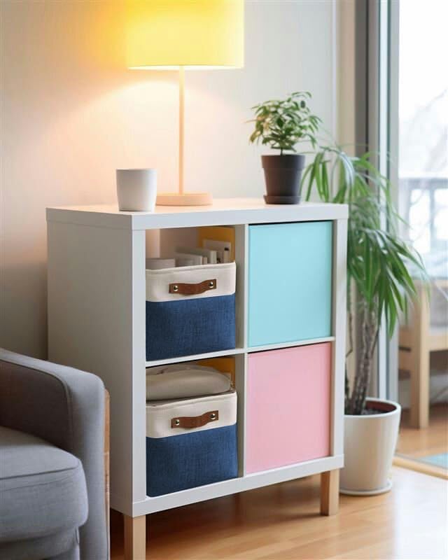 DECOMOMO Storage Bins Fabric Storage Baskets for Shelves, Linen Closet Organization Toys Nursery (Navy Blue and White, Large - 4 Pack)