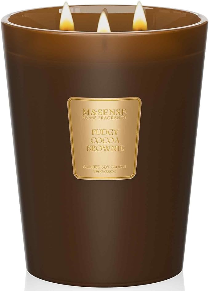 M&SENSE Fudgy Cocoa Brownie Scented Candle 35oz 150H Burn Time Long Lasting, 3-Wick Natural Aromatherapy Candle Highly Scented, Home Fragrance Housewarming Gifts