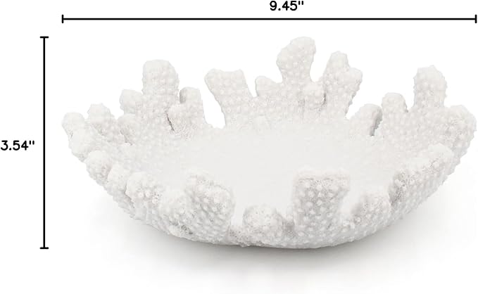 Accessoryway White Coral Textured Decorative Bowl,9.45" Medium Resin Decorative Centerpiece Bowl for Coastal Beach theme house table centerpiece decorations & Nautical decorations for coffee table