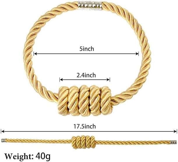 Fenghuangwu 2Pack Magnetic Curtain Tiebacks – Bohemian Style Handmade Woven Tie-Backs for Drapes,Elegant Exquisite Knot Holdbacks,Outdoor Boho & Modern Home Decor（Gold