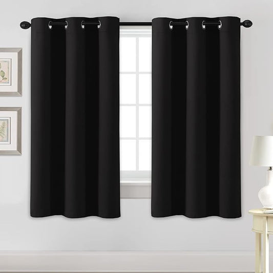 H.VERSAILTEX Blackout Curtains for Bedroom Thermal Insulated Room Darkening Living Room Curtains 63 Inch Long Grommet Privacy Protection Window Curtain Panels/Drapes for Nursery, 2 Panels,Jet Black