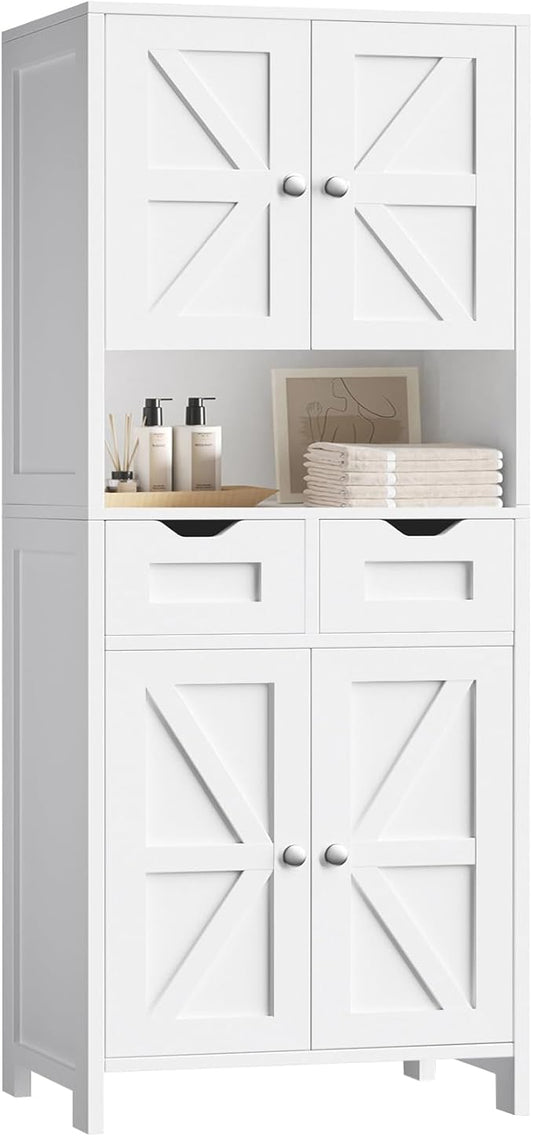 ANWBROAD 67” Bathroom Storage Cabinet Tall Storage Cabinet with Adjustable Shelves and Drawers Freestanding for Bathroom Kitchen Pantry Living Room Cabinet USBC002W
