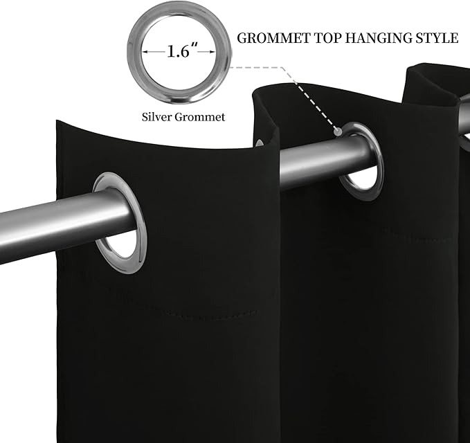 Easy-Going Blackout Curtains for Bedroom, Solid Thermal Insulated Grommet and Noise Reduction Window Drapes, Room Darkening Curtains for Living Room, 2 Panels (52x84 in,Black)