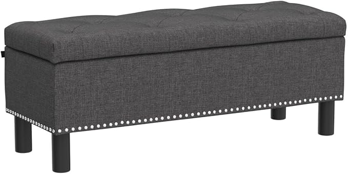 Furniliving Ottoman Bench with Storage, Folding Storage Ottoman Bench with Wood Legs, Upholstered Bedroom Bench with Button-Tufted, Entryway Bench Storage Bench for Bedroom, Linen (Darkgrey)