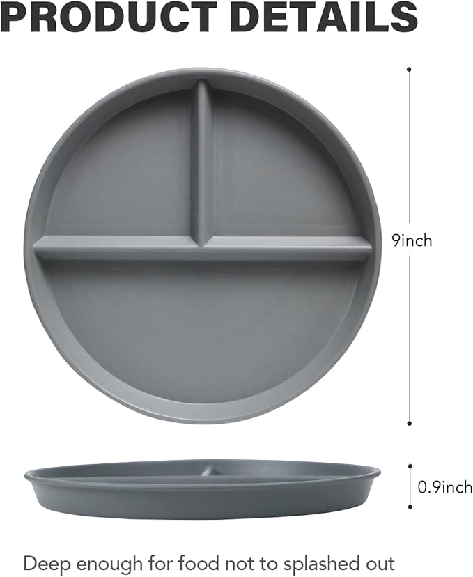 greenandlife 9 Inch (4PCS) Unbreakable Divided Plates for Kids Adults, Dishwasher & Microwave Safe Compartment Plate, Lightweight Reusable Plastic Portion Control Plates, BPA Free and Healthy