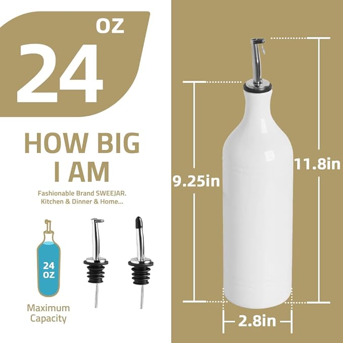 Sweejar Large Ceramic Olive Oil Dispenser Bottle, Opaque Oil Cruet Protects Oil to Reduce Oxidation, Storage Oil, Vinegar, Soy Sauce & Other Liquids, Pack of 1, 24 Fl Oz (Gradient Green)
