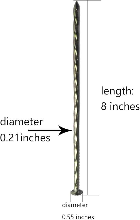 50 Pack - 8" Solid Galvanized Non-Rust Metal Garden Stakes, Spiral Landscape Edging Spikes/Anchors, for Paver Edging, Weed Barriers, Turf, House Construction, Carpentry Nail, Tent, Anchoring Spikes