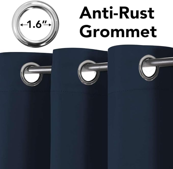 H.VERSAILTEX Blackout Curtains for Bedroom Thermal Insulated Room Darkening Living Room Curtains 72 Inch Long Grommet Privacy Protection Window Curtain Panels/Drapes for Nursery, 2 Panels, Navy Blue