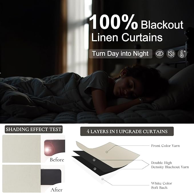 Neutral Burlap Curtains for Living Room 68 Inch Long Beige Closet Curtains for Open Closet Doors Sliding Panels Total Blackout Linen Curtain for Bedroom Aesthetic Light Blocking Viral Drapes