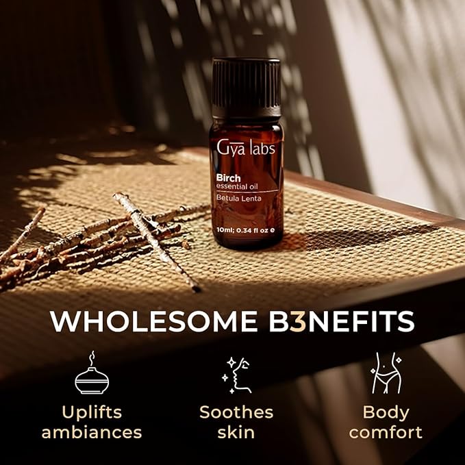 Gya Labs Birch Essential Oil for Diffuser - 0.34 Fl Oz - 100% Pure Natural Birch Oil for Skin, Massage, Perfumes＆Candle Making Scent