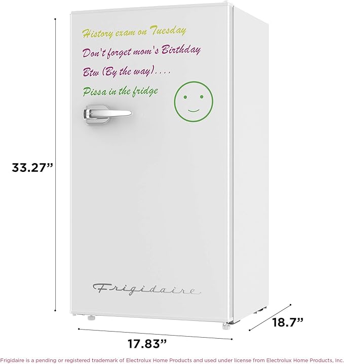 Frigidaire EFR331-WHITE 3.2 Cu ft Eraser Board Mini Compact Dorm Fridge (White)
