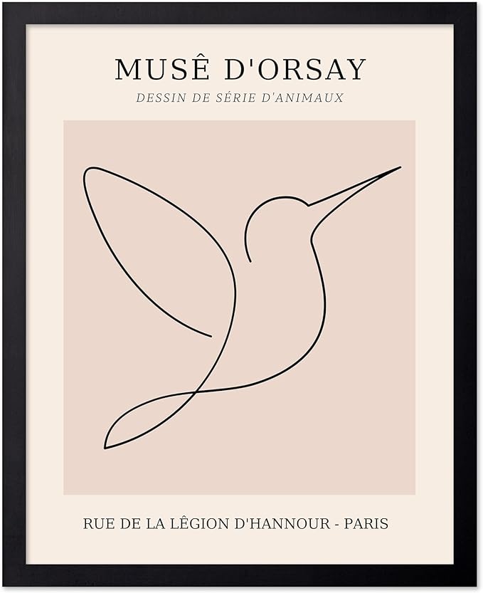Poster Master Vintage Poster - Retro One Line Hummingbird Drawing Print - Bird Line Art - Minimal Gift for Him, Her, Animal Lover - Abstract Decor for Home, Office - 11x14 UNFRAMED Wall Art