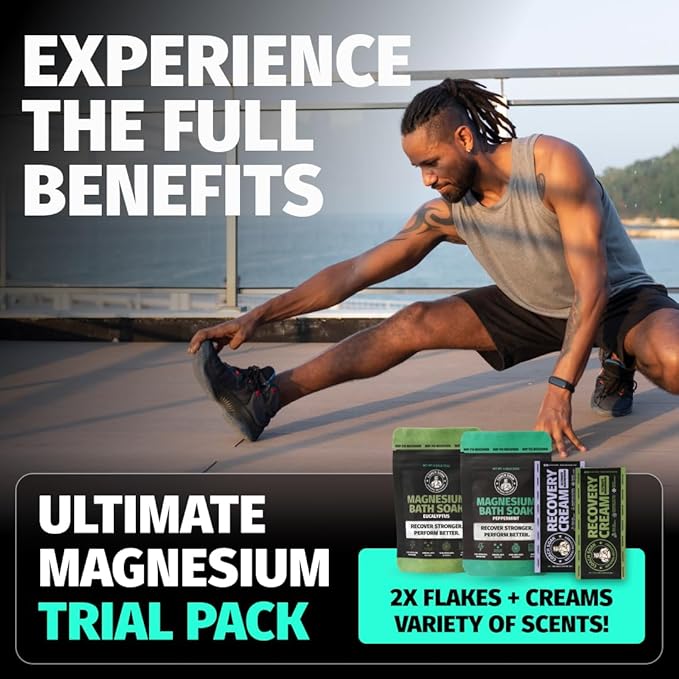 Coach Soak Magnesium Flakes & Lotion Trial Pack - Soothing Menthol Lotion & Bath Soak - 0.18 Lb Sachets - Lavender, Eucalyptus & Peppermint Scents