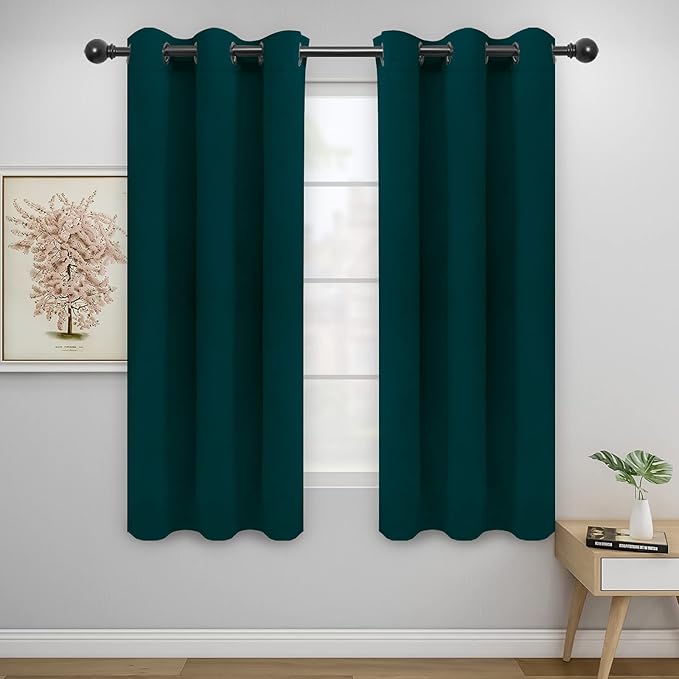 Easy-Going Blackout Curtains for Bedroom, Solid Thermal Insulated Grommet and Noise Reduction Window Drapes, Room Darkening Curtains for Living Room, 2 Panels(42x63 in, Deep Teal)