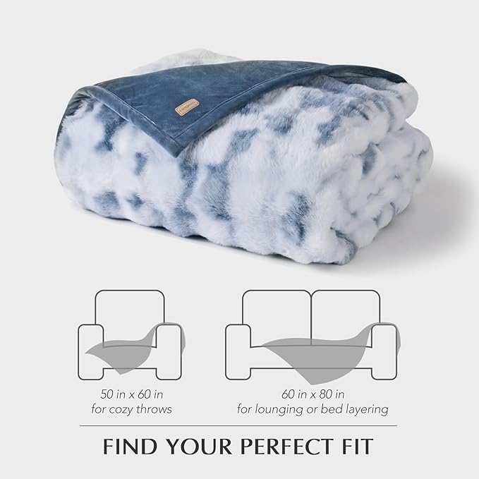 EVERGRACE Ultra Soft Luxury Fluffy Ridgeline Faux Rabbit Fur Throw Blanket, Thick Warm Bubble Throw for Bed, Cozy Plush Reversible Blankets for Couch, Chair, Sofa, Cloud Blue, 50x60 Inches, 870 GSM