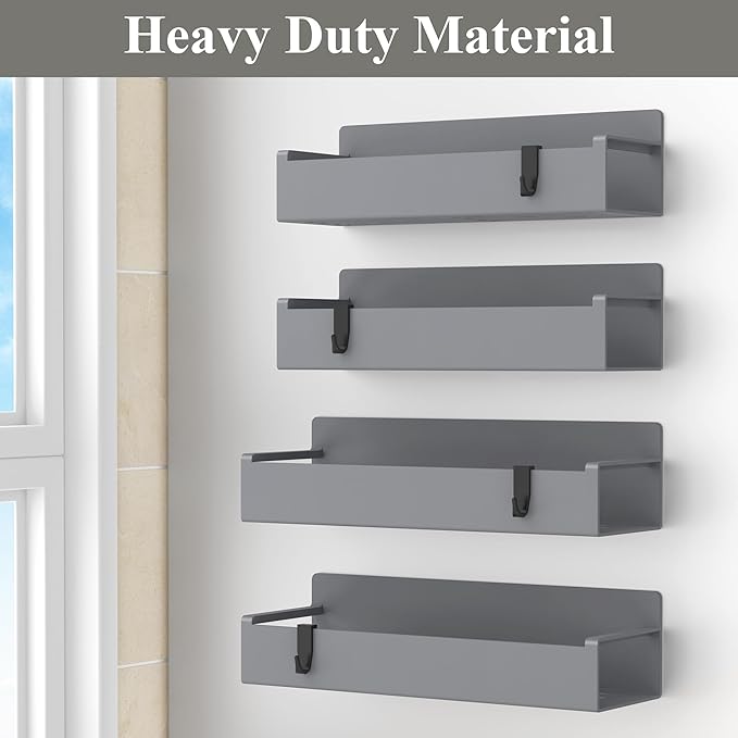 4 Pack Magnetic Spice Rack Organizer for Refrigerator and Oven, Dark Grey Fridge Organizers and Storage for Kitchen