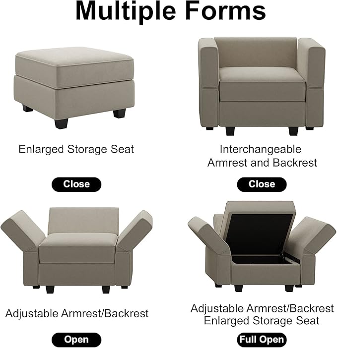 Belffin Modular Sectional Sofa Couch with Reversible Chaise Velvet L Shaped Couch with Storage 4-seat Convertible Sofa Grey…