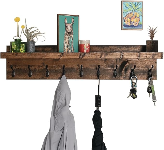 Coat Rack with Shelf Wall Mounted with Storage (Choose Your Length) Towel Rack Entryway Organizer Key Hooks (20" L (5 Hooks))