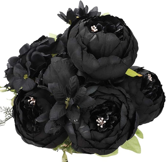 Duovlo Artificial Peony Silk Flowers Fake Flowers Vintage Wedding Home Decoration,Pack of 1 (Black)