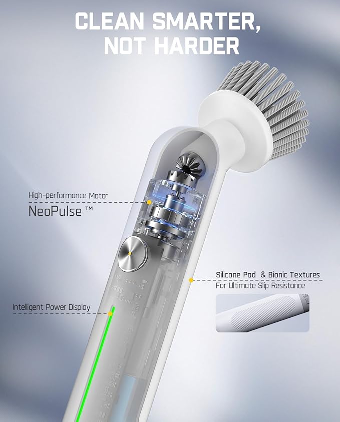 Fanttik G9 Nano Electric Spin Scrubber, Cordless Power Grout Brush, Type-C Fast Charging with LED Power Display, IPX7 Waterproof, 8 Replaceable Heads for Cleaning Grout, Corners, Crevices - White