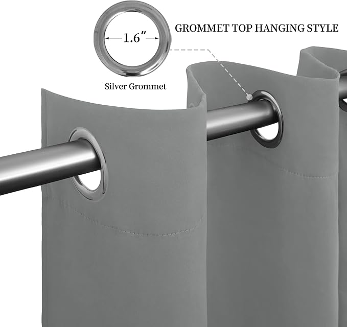 Easy-Going Blackout Curtains for Bedroom, Solid Thermal Insulated Grommet and Noise Reduction Window Drapes, Room Darkening Curtains for Living Room, 2 Panels (52x96 in,Light Gray)