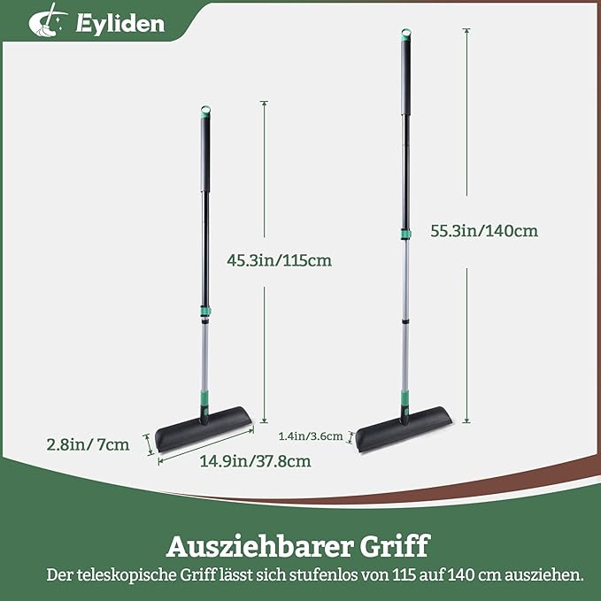 Eyliden X-Large Floor Scrub Brush, 2 in 1 Scrape Brushes with Rubber Squeegee | 55.3" Long Handle, 15" Wide Stiff Bristle Head | Floor Scrubber for Deck Kitchen Shower Bathroom Tub Tile Patio Wall