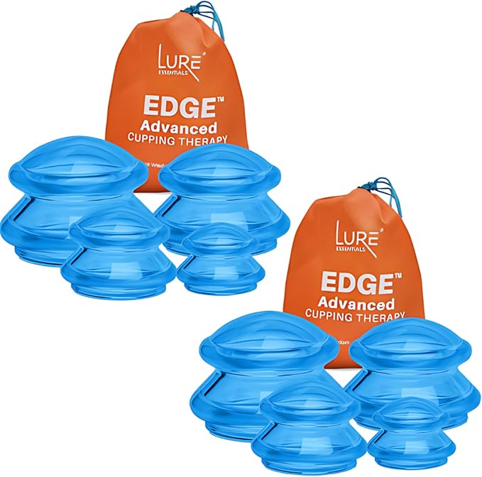 Silicone Cupping Therapy Set Professional Massage Cupping Cups for Cupping Therapy - 8 Cup Kit for Massage, Myofascial Release, Cellulite Reduction - Pack of 2 (Lure Blue)