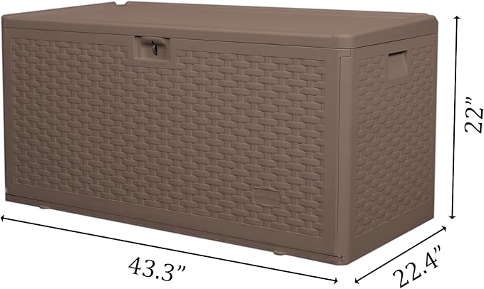 73 Gallon Pro Waterproof Outdoor Storage Pro Resin Deck Box Bin for Patio, Poolside, and Garden, Lockable & UV-Resistant, Ideal for Small Spaces, Brown
