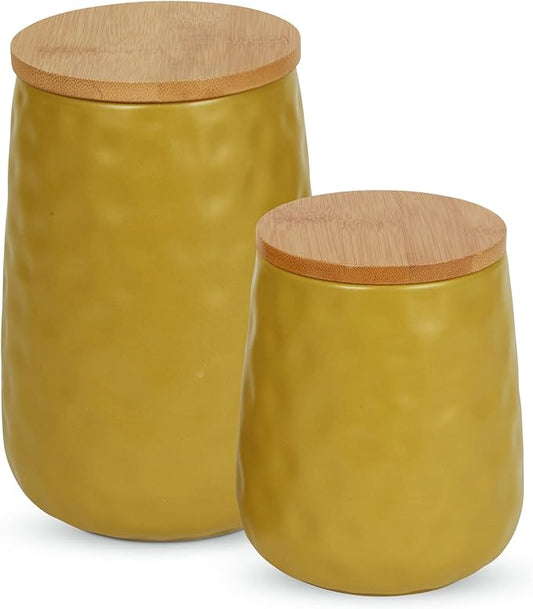 DII Kitchen Accessories Collection, Textured Matte Ceramic Canister Set, Lemongrass, Dimple, 2 Piece