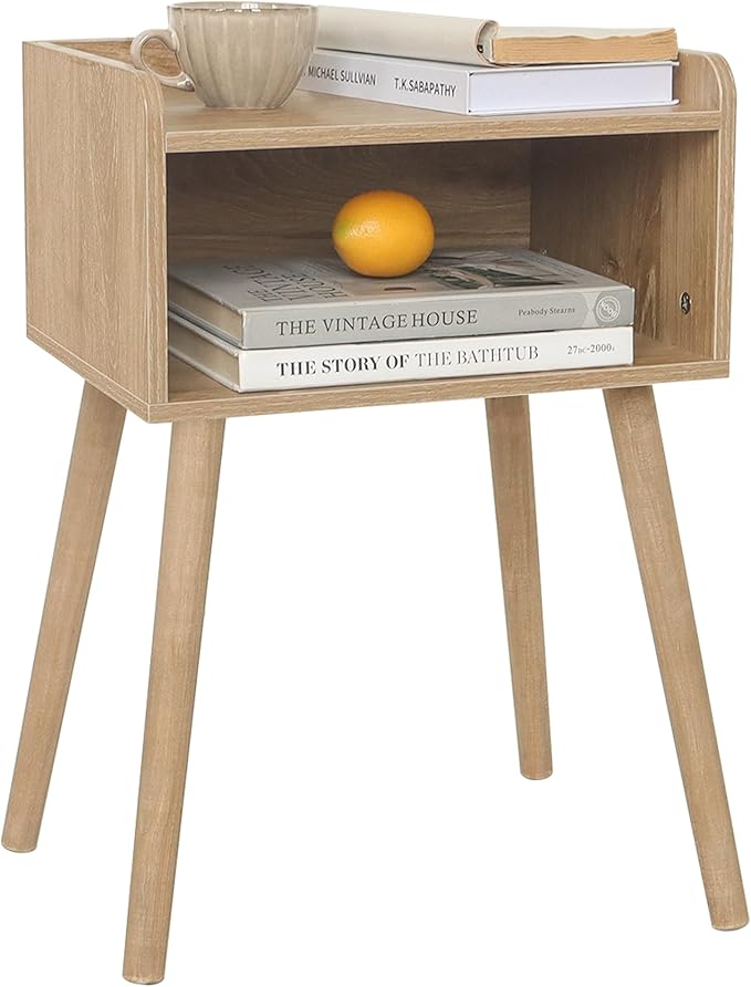 MaxSmeo Nightstand, Mid Century Modern Side Table Bedroom with Storage, Small End Bedside Table with Solid Wood Legs for Living Room, Office Small Spaces (Rustic Walnut)
