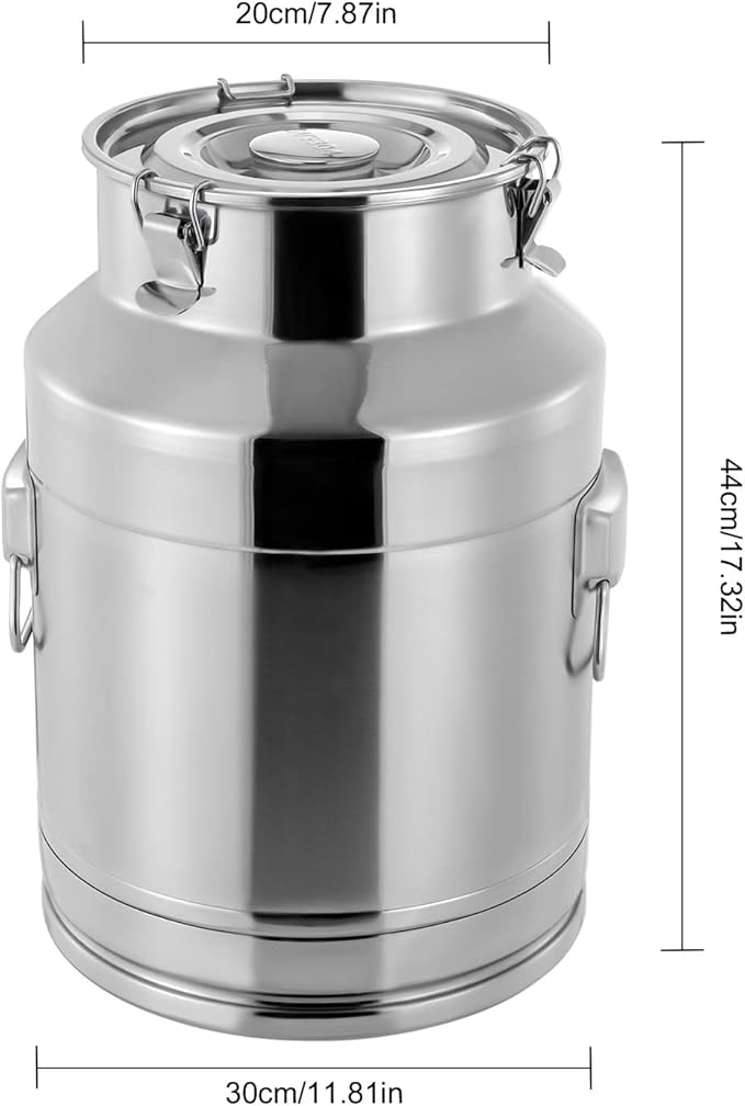 304 Food-Grade Stainless Steel Ice Bucket with Lid, 28L/7.4Gallon Good Sealing Storage Canister Milk Bucket Milk Can for Coffee, Tea, Water, Milk, Soup