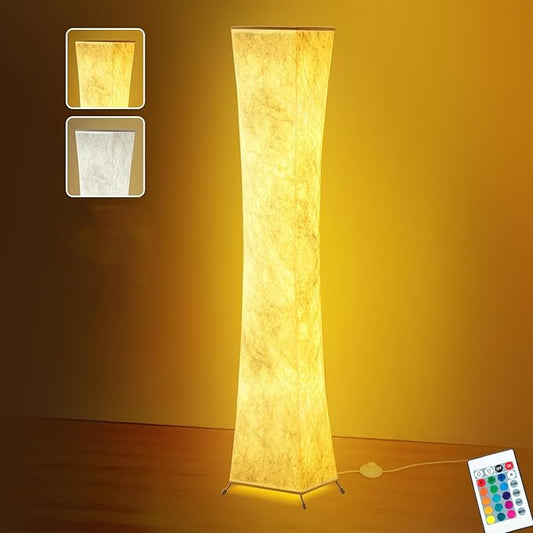 BLUEYE Floor Lamp,1800Lumens,RGBW 2700K-6500K,Remote Control,2 X 80W Equivalent,E26 Base,Color Changing Standing Lamp for Living Room Bedroom,Duppon Paper,60in