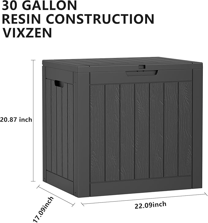 30 Gallon Deck Box Large Outdoor Storage for Patio Furniture,Outdoor Cushions,Garden Tools and Pool Supplies,Waterproof,Resin,Lockable(Black)