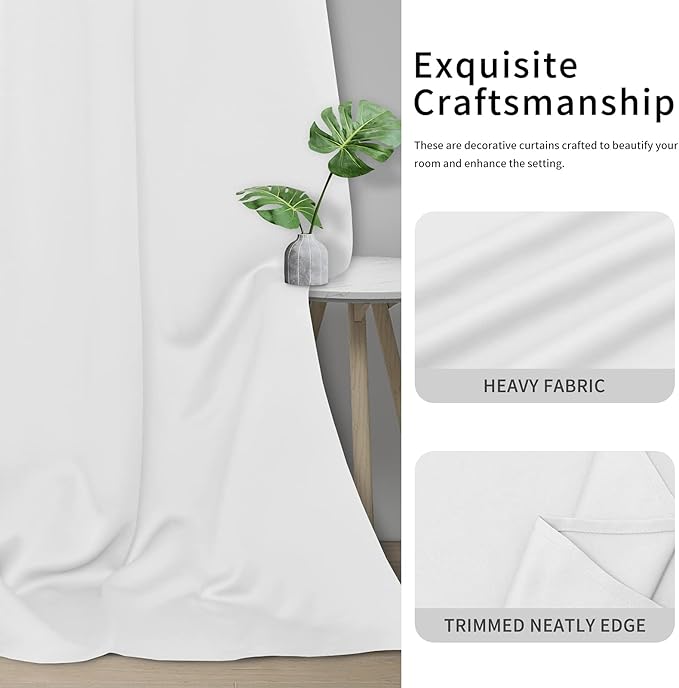 Easy-Going Blackout Curtains for Bedroom, Solid Thermal Insulated Grommet and Noise Reduction Window Drapes, Room Darkening Curtains for Living Room, 2 Panels(42x84 in, White)