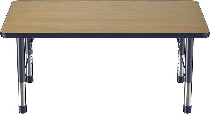 FDP Rectangle (30 x 48 inch) Classroom Table with Adjustable Chunky Toddler Legs (15-24 in); Preschool, Kinder and Daycare Furniture - Pasadena Oak Top/Navy Edge and Legs