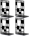 Book Ends, Bookends, Book Ends for Shelves, Bookends for Heavy Books, Book Divider Decorative Holder, Metal Heavy Duty Bookend Black 2 Pair, Abstract Art Desgin Book Stopper Supports for Office, Home