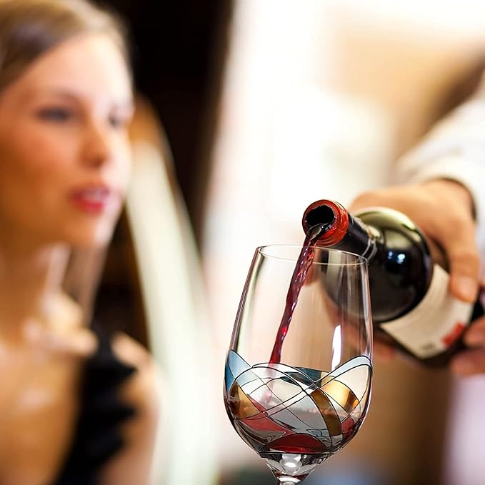 Bezrat Wine Glasses Hand Painted - Set of 2 - Women Wine Gift - Wine Lover Glass - Beautiful Glassware Gifts Ideas for Women Inspired by 'Duomo di Milano' Mothers Day - 12 oz (Blue)