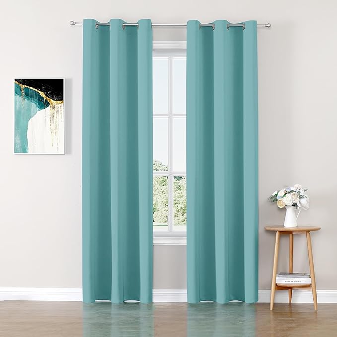 ChrisDowa Blackout Curtains 72 inches Long for Bedroom - 2 Panels Set Grommet Thermal Insulated Room Darkening Curtains for Living Room (Aqua, 42 x 72 Inch)