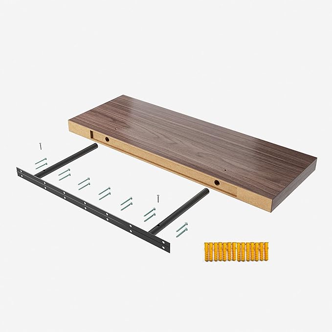 Floating Shelf, Set of 2 Wall Shelf, 30 in W x 12.75 in D x 2 in H Wooden Floating Wall Shelf with Invisible Brackets for Living Room/Bedroom/Bathroom/Kitchen Storage and Decor, Walnut