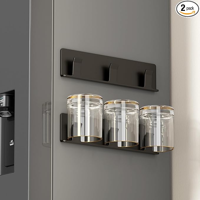 Cup Holder, 2 Pack Wine Glass Holder，No Drilling Installation Wine Glass Holder Wall Mounted for Dining Room, Kitchen and Bar Daily Use (Classic Black)