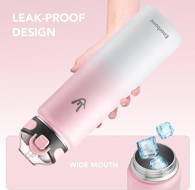 Enerbone 32 oz Insulated Water Bottle, Stainless Steel Bottle with Carrying Strap, Double-Wall Vacuum Insulation Design, Leakproof Sports Bottle with Straw, Keep Drinks Cold or Hot for Hours