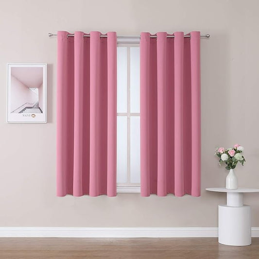ChrisDowa Grommet Room Darkening Curtains for Bedroom and Living Room - 2 Panels Set Thermal Insulated Blackout Curtains (Pink, 52W x 45L)