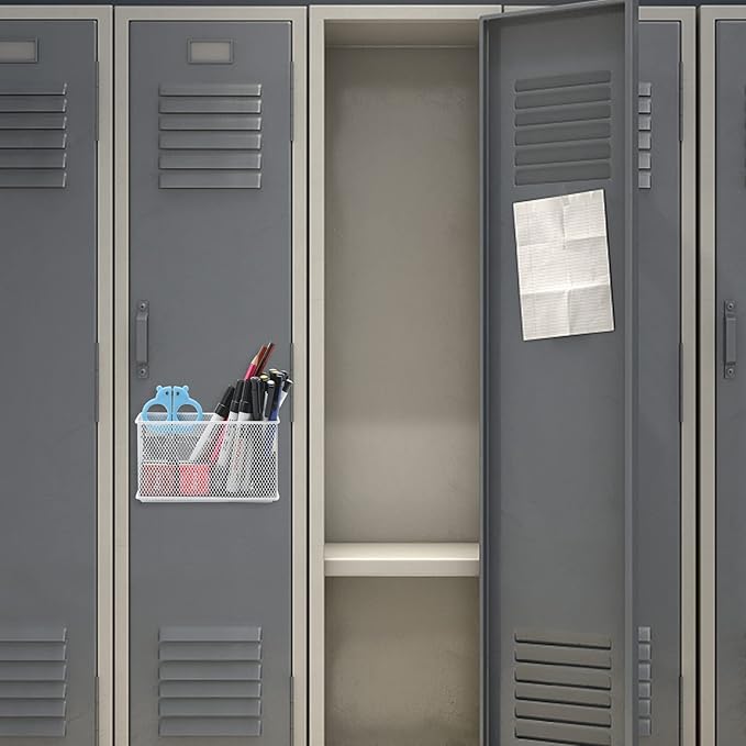 dedoot Magnetic Pencil Holder for refrigerator Storage Magnetic Basket Mesh White Strong Magnetic Pen Holder for Refrigerator,Whiteboard, Locker, Home and Office Organizer, 6.3x2.3x3.6inch